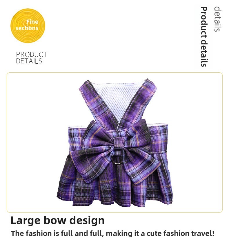 Summer Polyester Pet Harness Vest JK Plaid Skirt