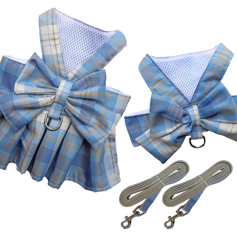 Summer Polyester Pet Harness Vest JK Plaid Skirt