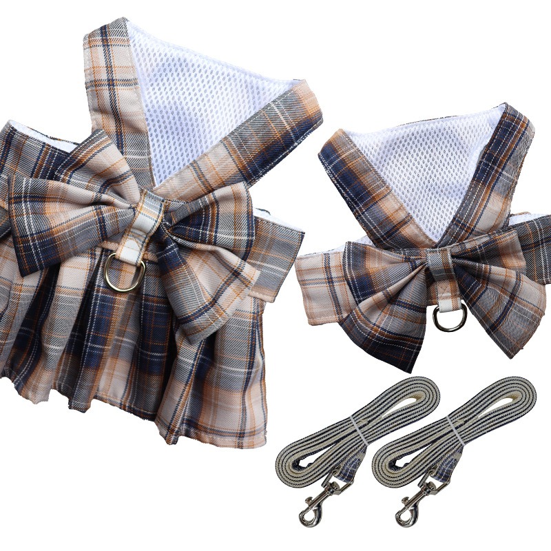 Summer Polyester Pet Harness Vest JK Plaid Skirt