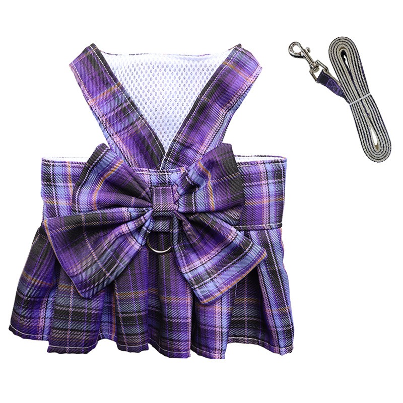 Summer Polyester Pet Harness Vest JK Plaid Skirt