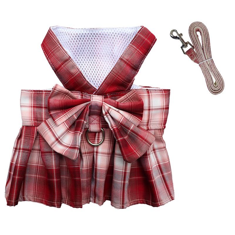 Summer Polyester Pet Harness Vest JK Plaid Skirt