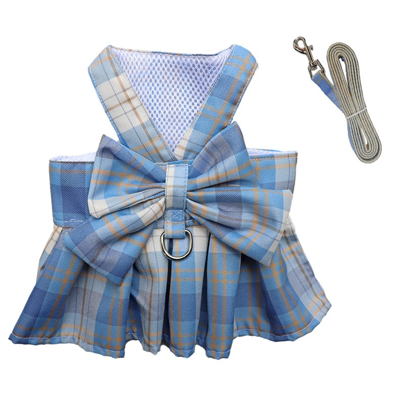 Summer Polyester Pet Harness Vest JK Plaid Skirt