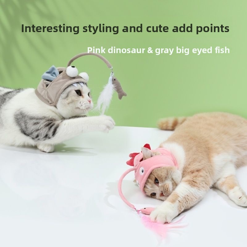 Long-Handle Feather Teaser Cat Toy with Hat