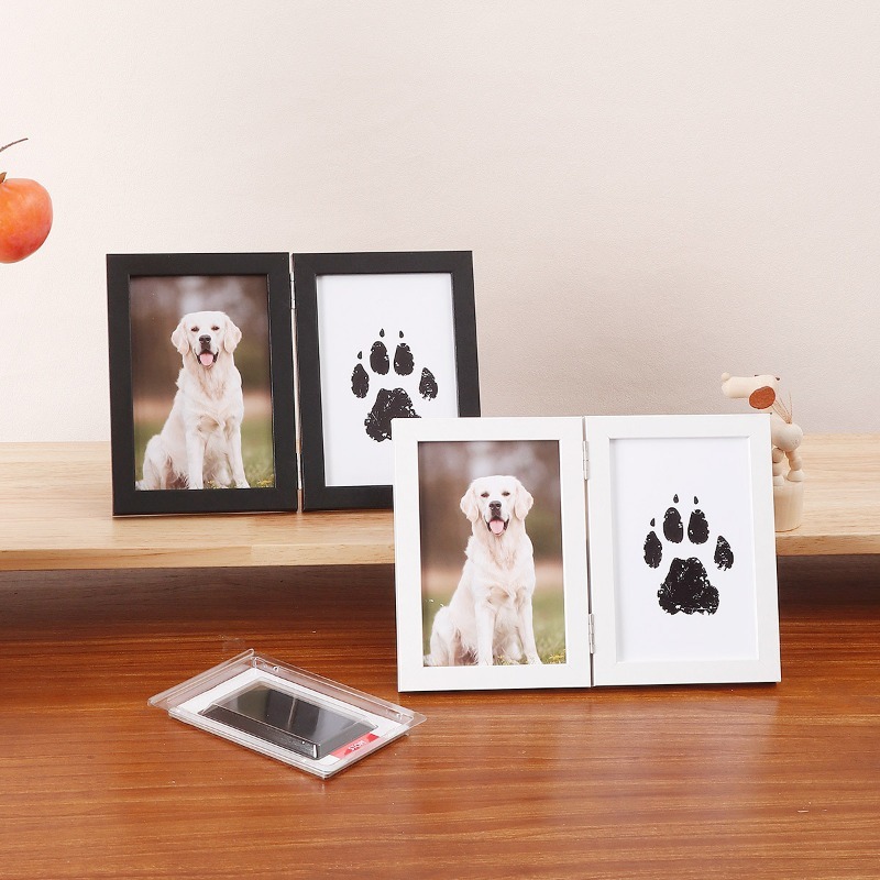 Glass and Wood Memorial Photo Frame with Paw Print