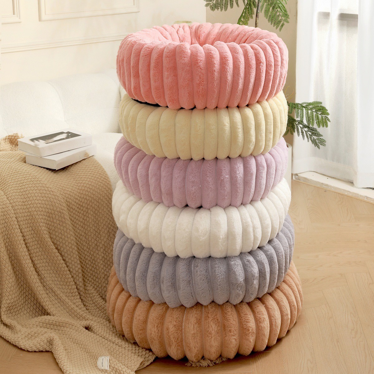 Winter Warm Rabbit Plush Round Pet Bed
