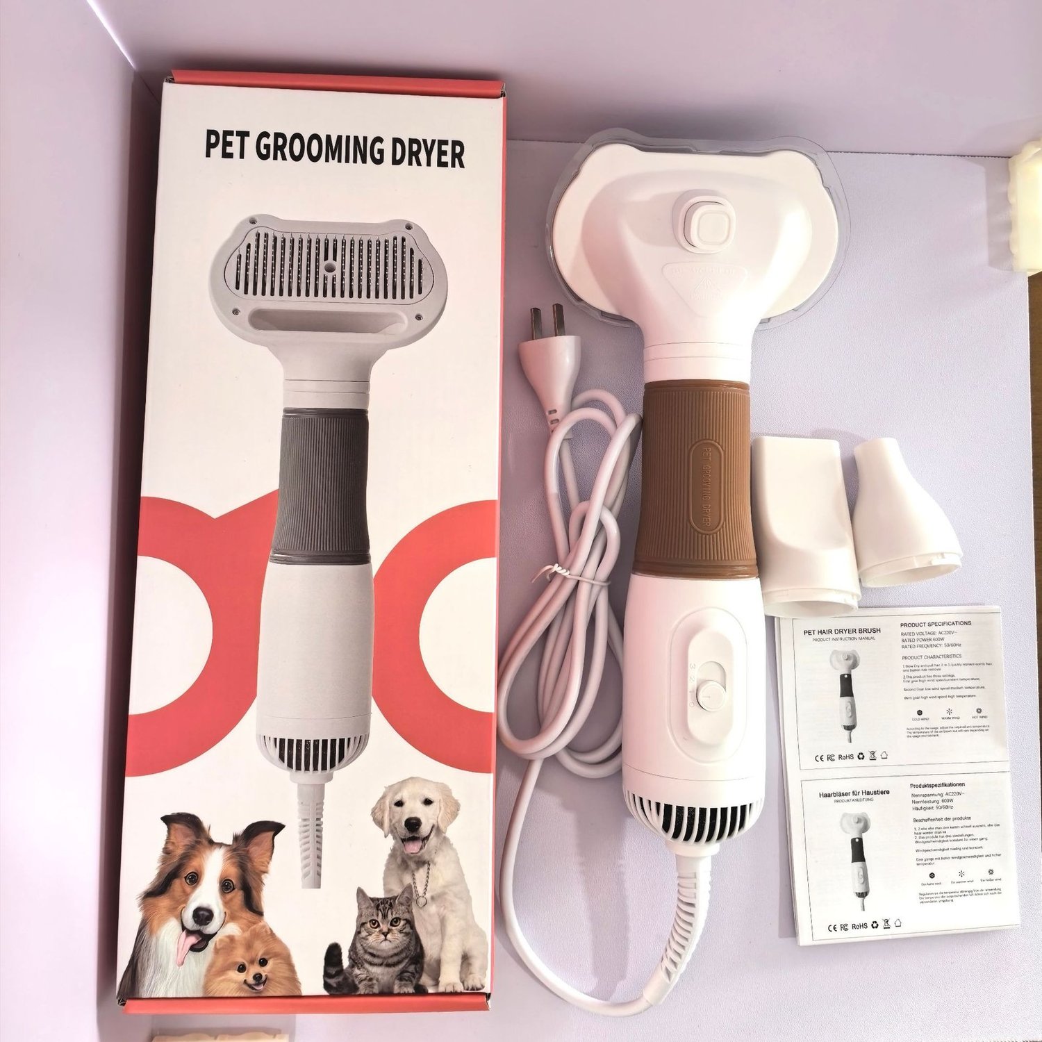 Pet Grooming Dryer 3 in 1 with Slicker Brush