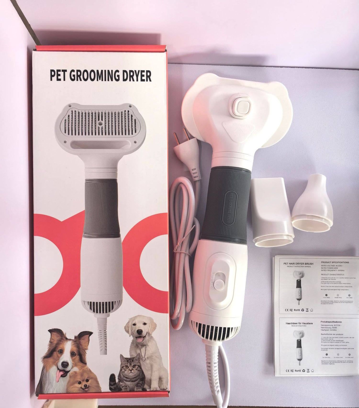 Pet Grooming Dryer 3 in 1 with Slicker Brush