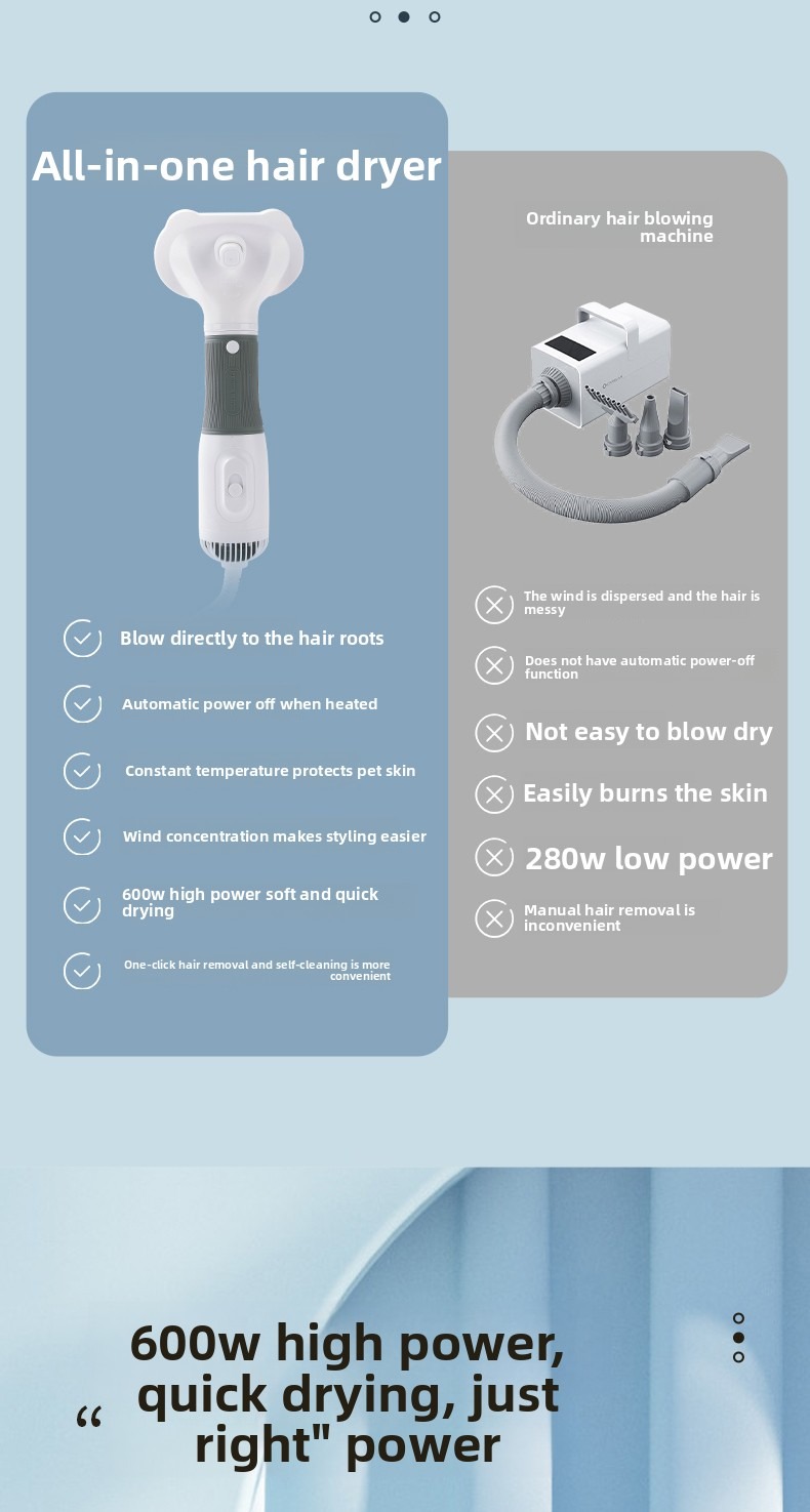Pet Grooming Dryer 3 in 1 with Slicker Brush