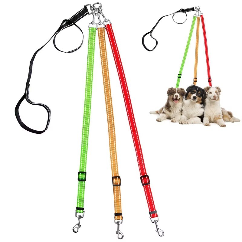 Triple Dog Leash with Reflective Design