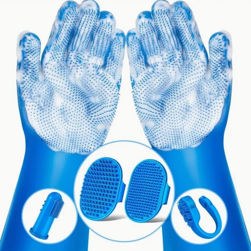 Pet Grooming Tools Set with Comb and Bath Gloves