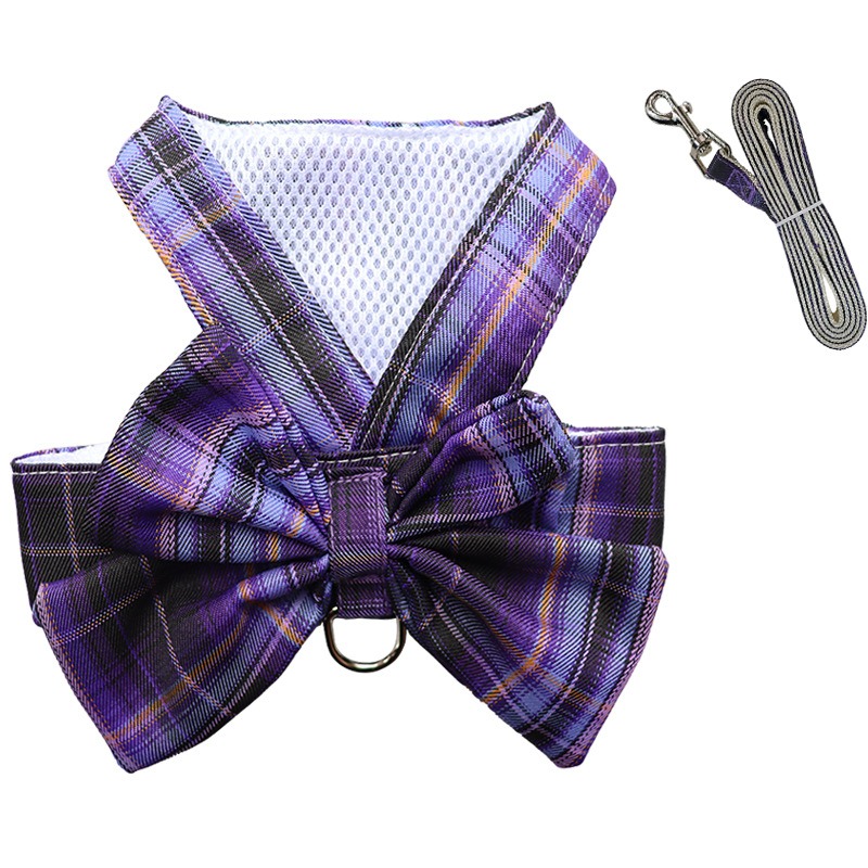 Summer Polyester Pet Harness Vest JK Plaid Skirt