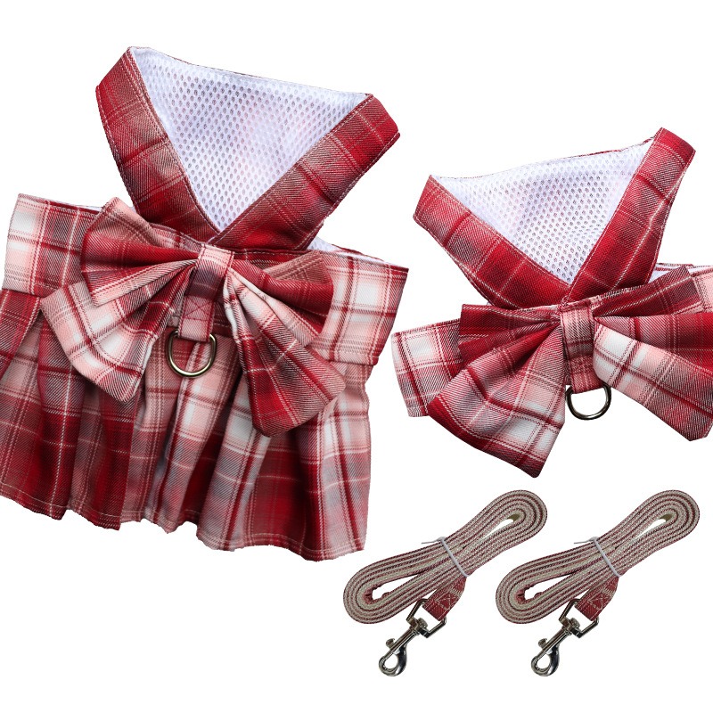 Summer Polyester Pet Harness Vest JK Plaid Skirt