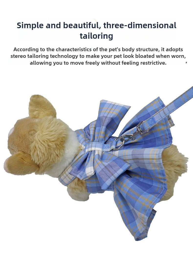 Summer Polyester Pet Harness Vest JK Plaid Skirt
