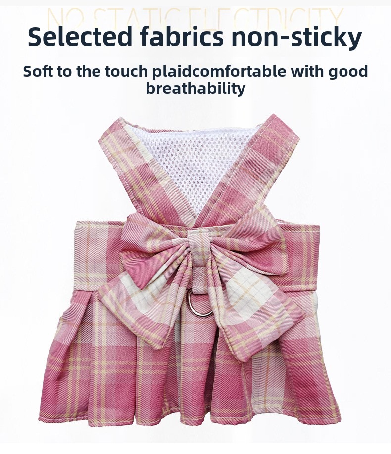 Summer Polyester Pet Harness Vest JK Plaid Skirt