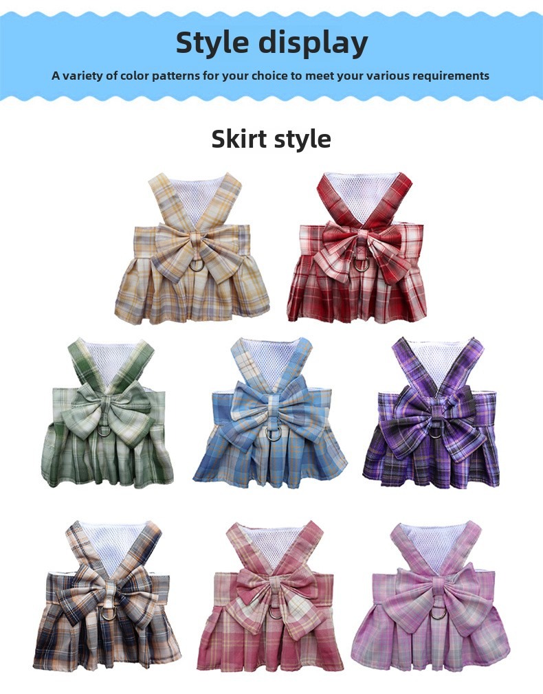 Summer Polyester Pet Harness Vest JK Plaid Skirt