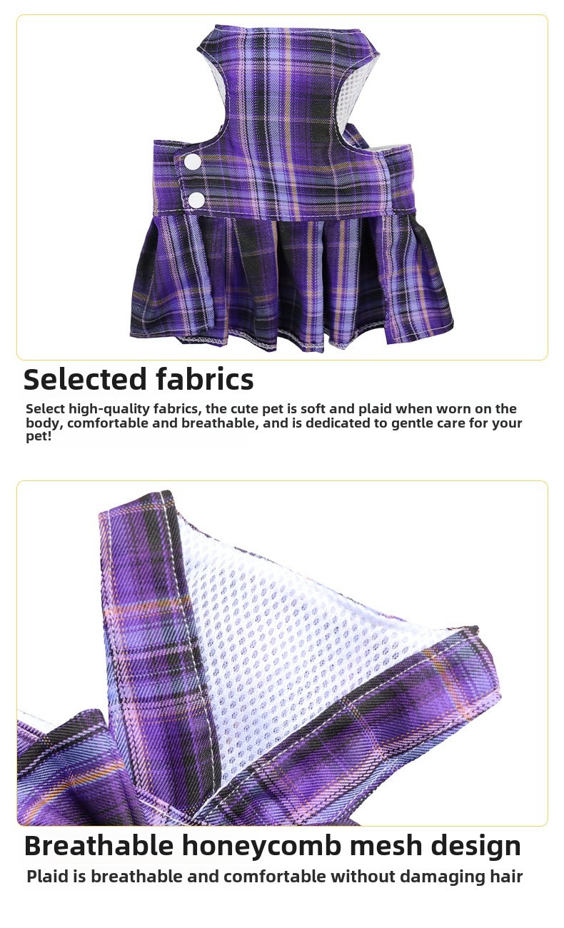 Summer Polyester Pet Harness Vest JK Plaid Skirt