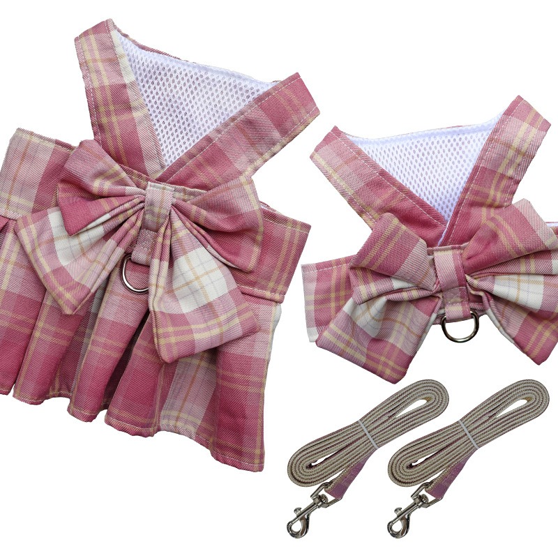 Summer Polyester Pet Harness Vest JK Plaid Skirt