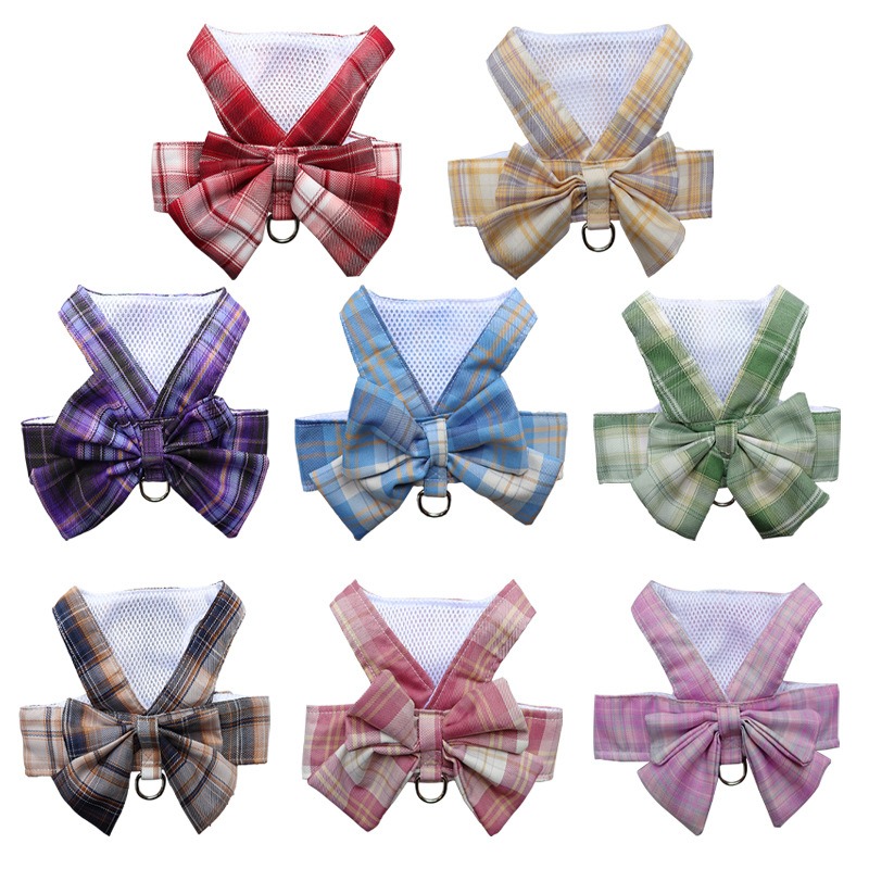 Summer Polyester Pet Harness Vest JK Plaid Skirt