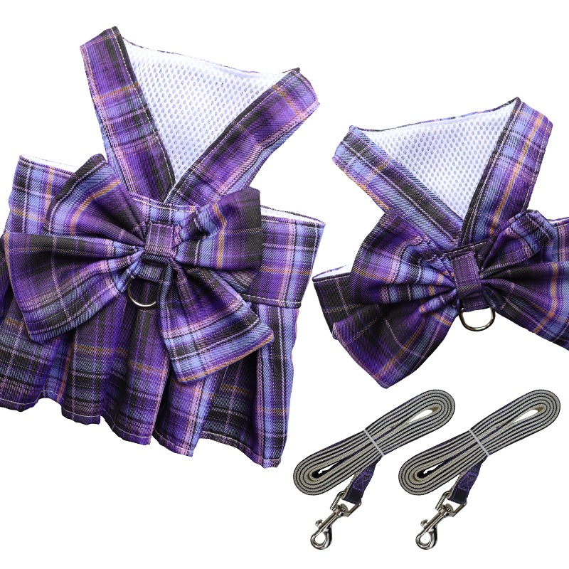 Summer Polyester Pet Harness Vest JK Plaid Skirt