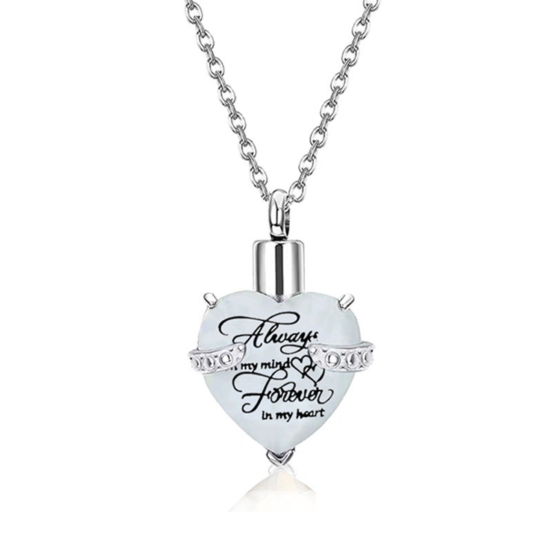 Heart Shaped Glass Urn Pendant with Birthstone Accent