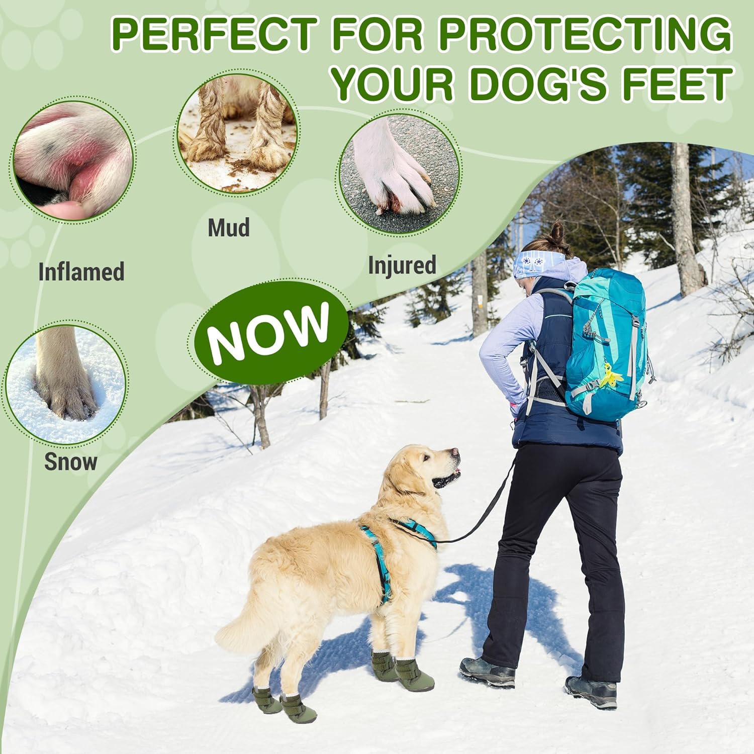 Hard-Soled Outdoor Dog Boots with Secure Fit