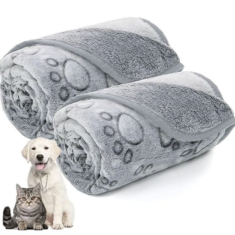 Embroidered Flannel Pet Mat with Paw Print
