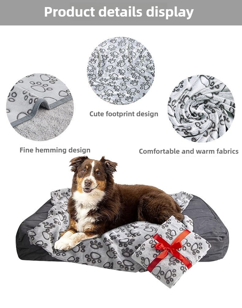 Embroidered Flannel Pet Mat with Paw Print