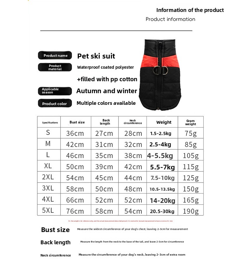 Windproof Waterproof Dog Winter Vest