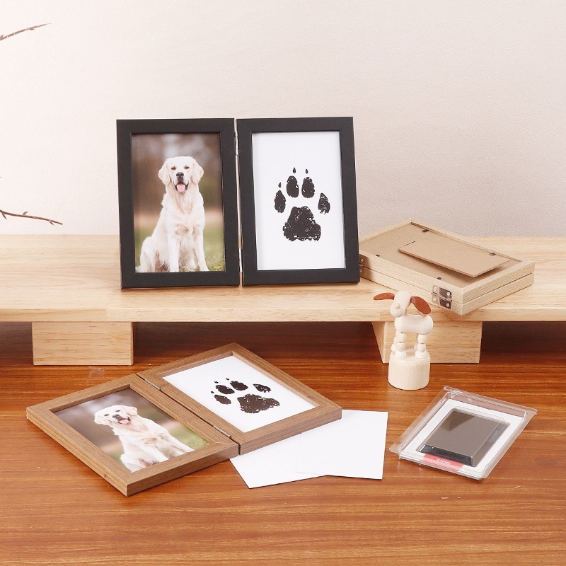 Glass and Wood Memorial Photo Frame with Paw Print