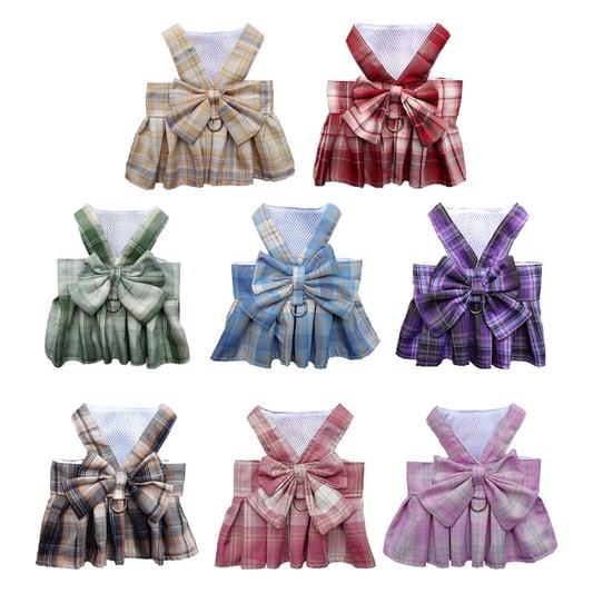 Summer Polyester Pet Harness Vest JK Plaid Skirt